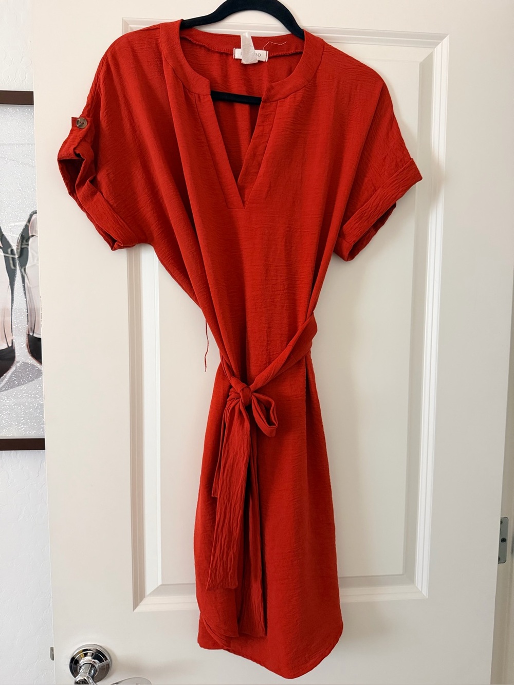 Espresso Vibrant Red Tie-Waist Midi Dress